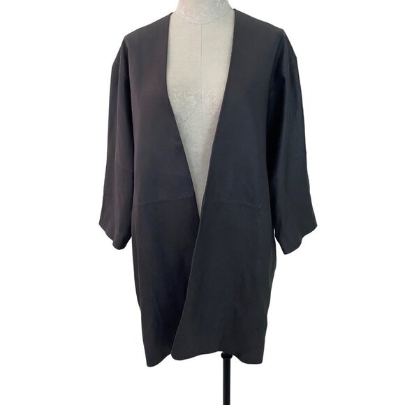 Vince Womens Jacket Size Small Gray Goat Leather Open Front Lined - Picture 1 of 15